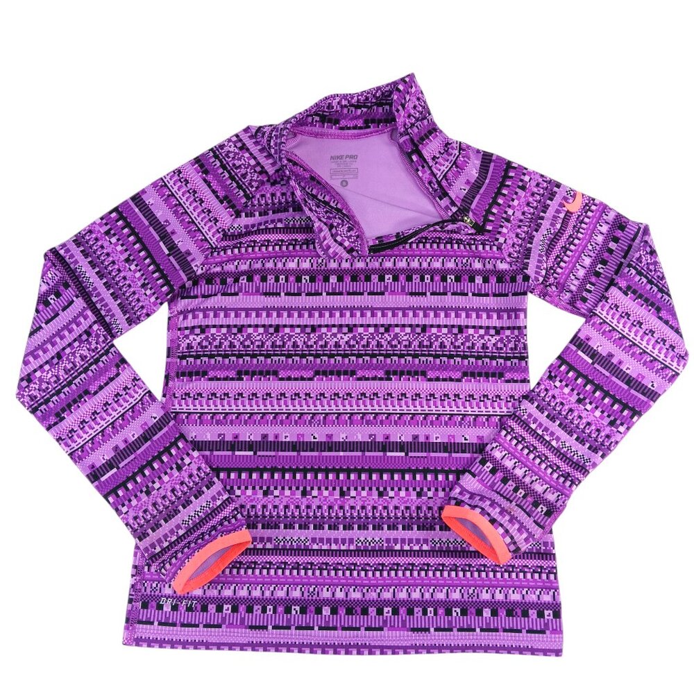 NIKE PRO-Dri-Fit Girl's Long Sleeve Side Neck 1/4 Zip Top-SIZE SMALL-Purple-Kids - Picture 3 of 14